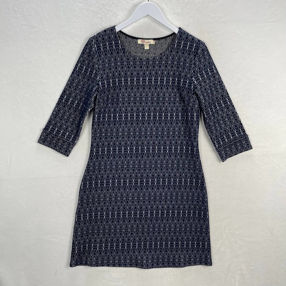Anthropologie Aryeh Stretch Black Sheath Dress Geometric Pattern ¾ Sleeve Medium - Picture 4 of 14